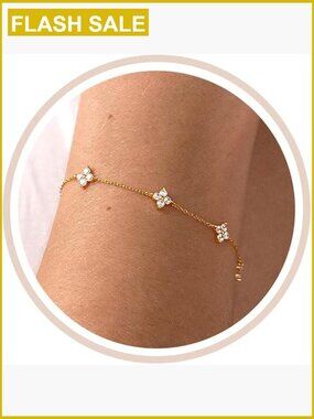 14K Gold Plated Charm Bracelet Adjustable Waterproof Stackable Jewelry